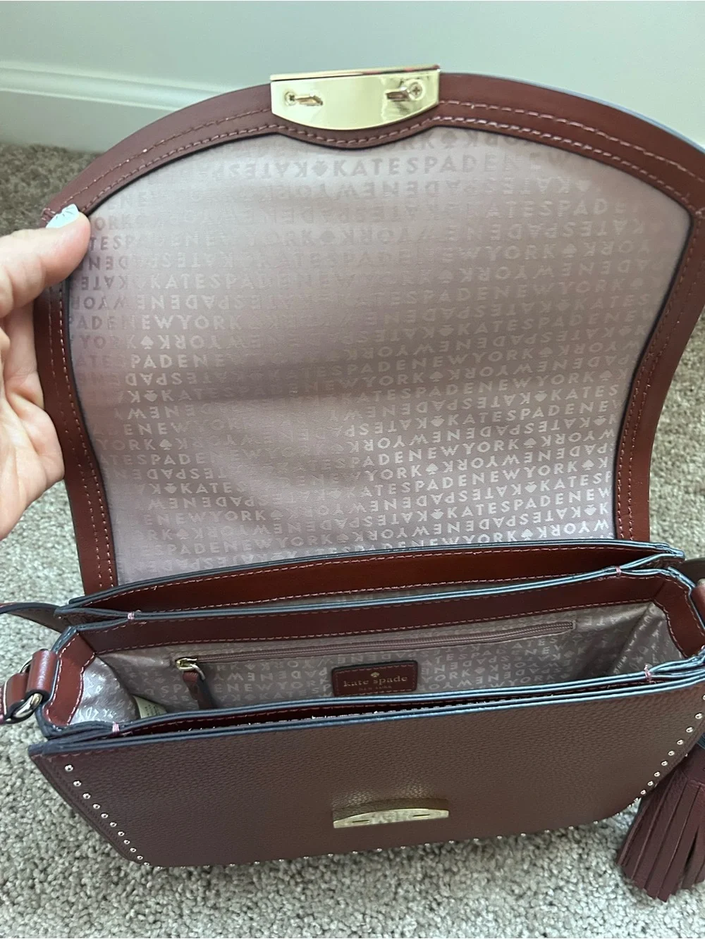 kate spade brown leather shoulder bag with gold hardware
